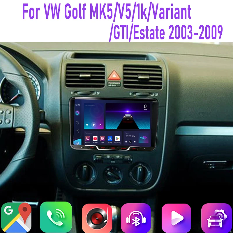 

9" 4GB+64GB For VW Golf MK5 2003-2009 Car Radio 2DIN Google Map Head Unit GPS Android 15 Auto Canbus Steering Wheel Control