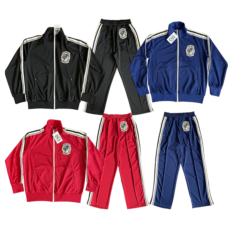 

Saint Vani Embroidered Striped Spor Casual Zipper Jaet Pants Set Long Sve Sweatirt Lengthened Trousers Youth Wear