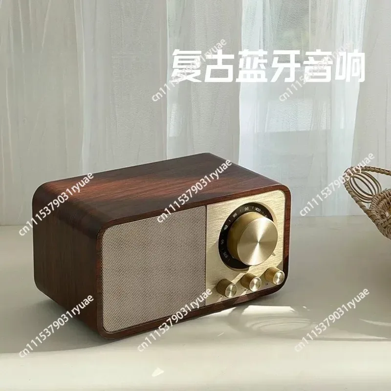 High-End Retro Walnut Wood Bluetooth Speaker with Radio, Subwoofer, Hi-Fi Sound, Long Battery Life, Decorative Ornament