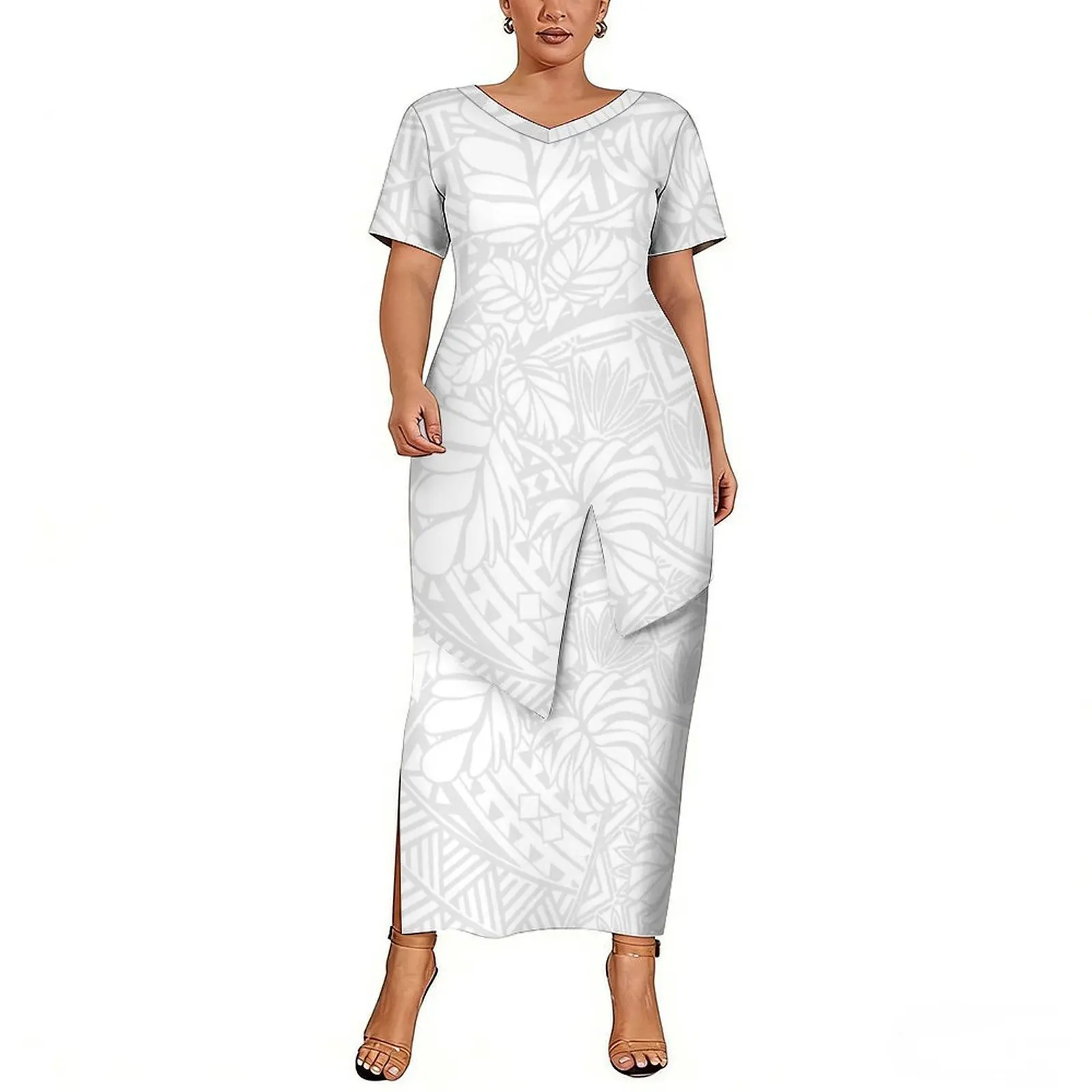 2026 New Design White Sunday Custom Dress Polynesian Women Puletasi Samoa Women'S 2-Piece Set Mother'S Day