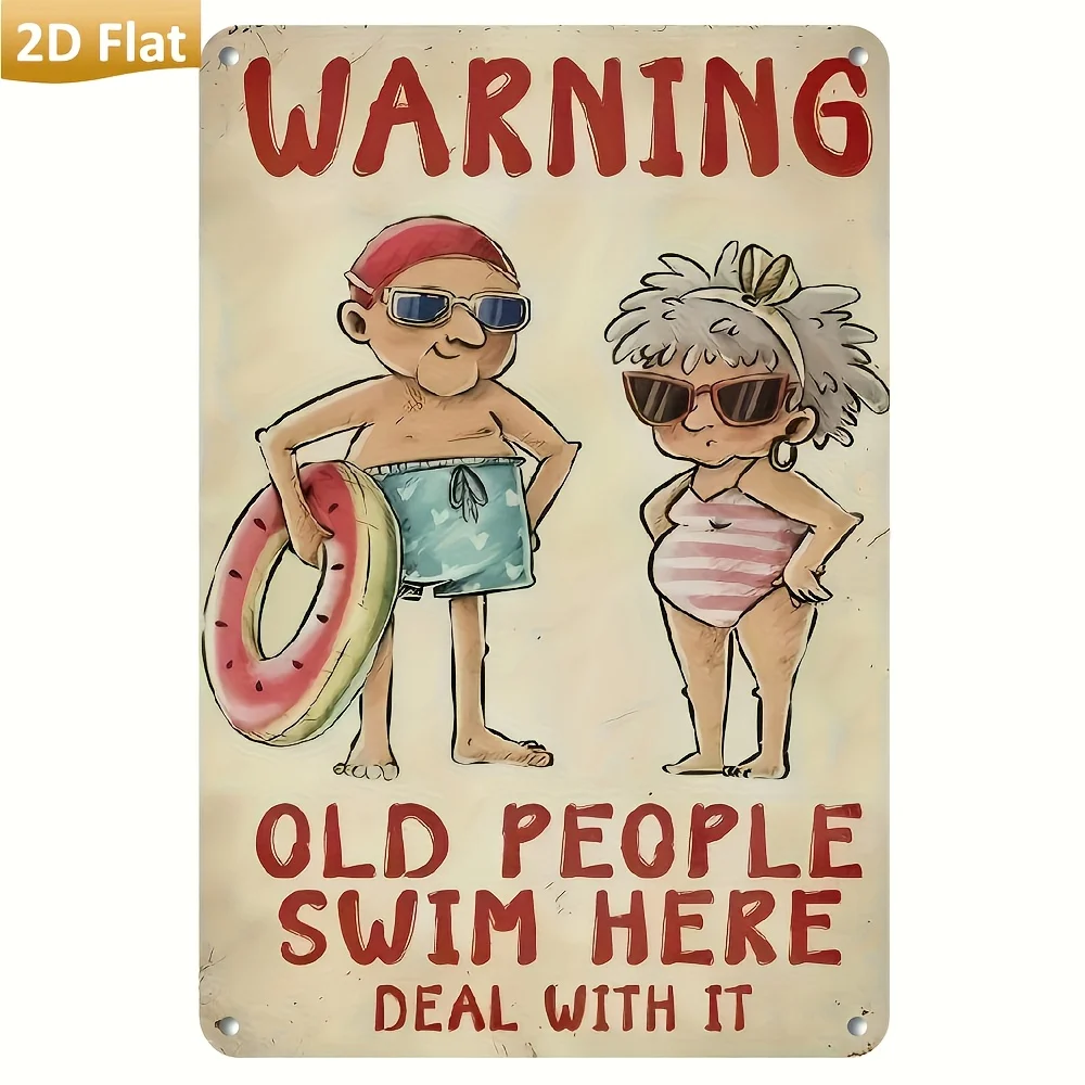 [Funny Swim Sign] Funny Aluminum Swim Warning Wall Art Decorative Sign | Vintage Metal Sign for Home, Bar, Swimming Pool, Garden