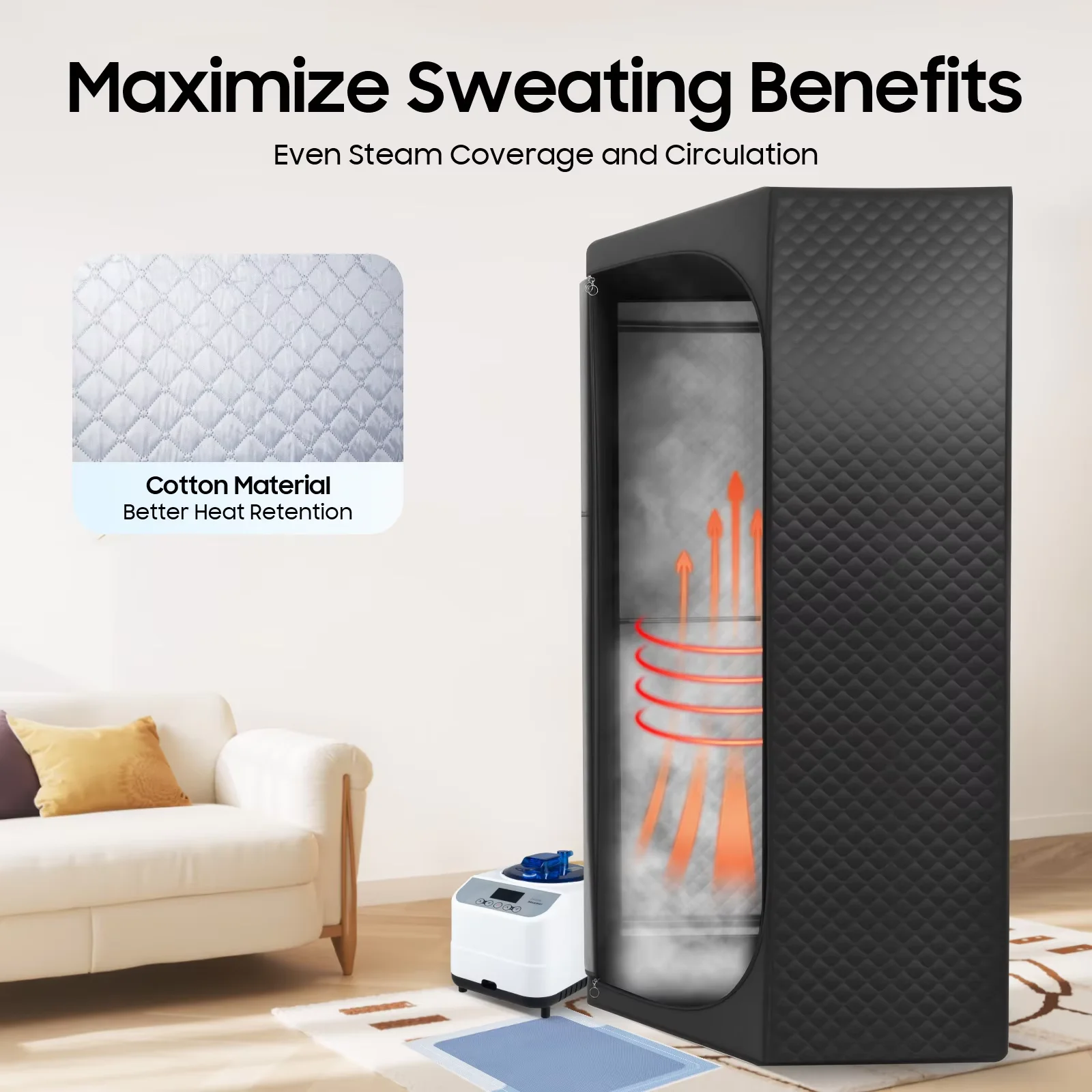 1350W Portable Steam Sauna Room Home Spa Sauna Tent Sweat Steam Box Set Includes Foldable Chair Steamer 9 Adjustable Heat Levels