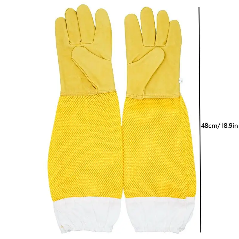 زوج واحد من قفازات تربية النحل الواقية، شبكة من جلد الماعز، أكمام واقية طويلة، معدات وأدوات تربية النحل #6