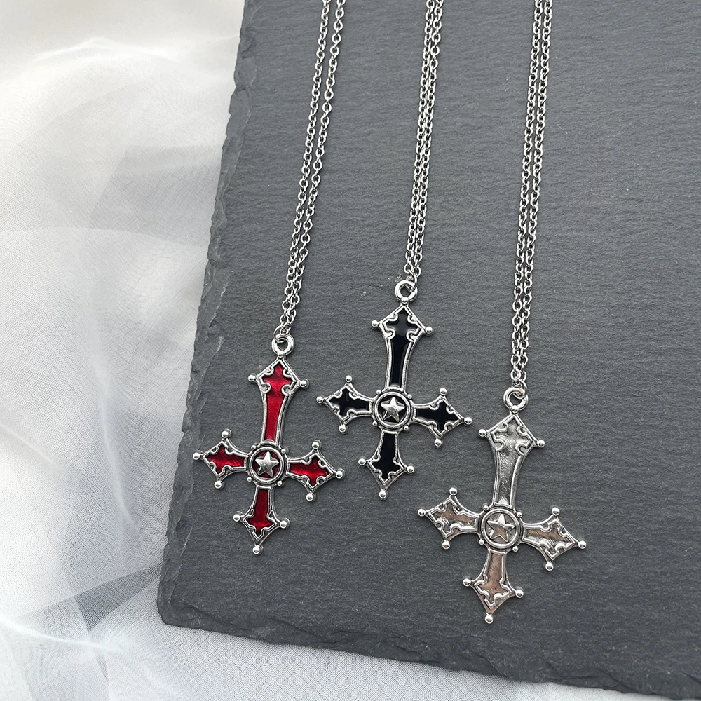 Gothic Style Retro Dark European Fashion Inverted Cross Pendant Necklace for Man Women