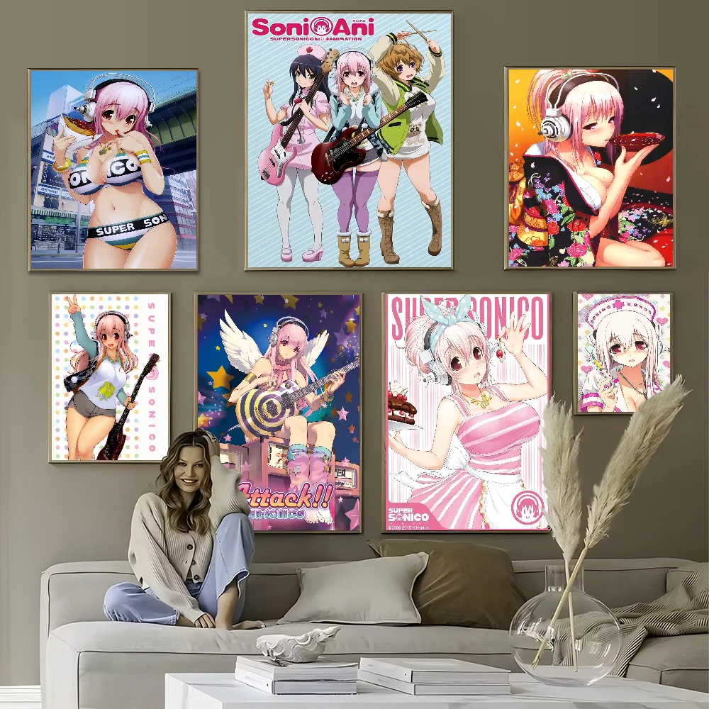 1PC Super Sonico Poster Movie Sticky Posters Retro Kraft Paper Sticker DIY Room Bar Cafe Aesthetic Art Wall Painting