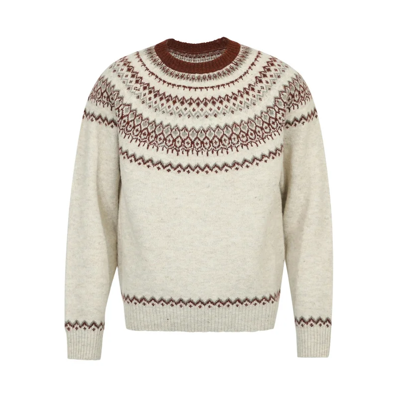 

American Style Unisex Sweater Fair Isle Vintage Color Jacquard Design High-end Feel Men's Crew Neck Knitwear