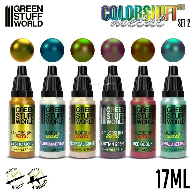 6x17ML Green Stuff World Chameleon Colorshift Acrylic Paint Set Water Based Miniature Model Paint Brush Airbrush Hobby Craft