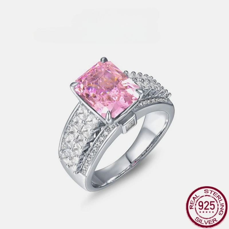 

Новое кольцо из чистого серебра S925, крутой стиль, европейское и американское кольцо с ледяным цветком, высокоуглеродистый бриллиант, квадратное кольцо на палец, свадебные украшения