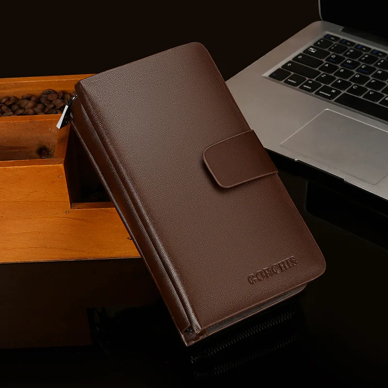 

Мужской кошелек Деловой мужской держатель для карт Кошельки Бренд Pu Leather Murse Длинный Rfid Мужской клатч Сумка для денег Телефон Кошелек для монет Caibu Подарок