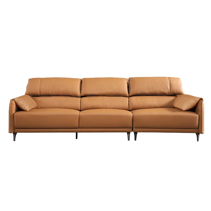 Italian minimalist first-layer cowhide sofa small apartment living room leather sofa elephant ear pole high-back down sofa