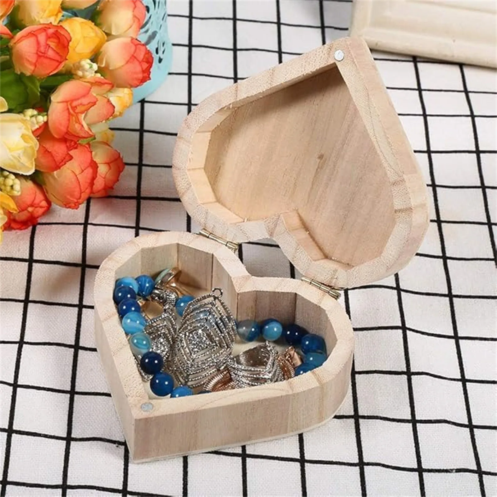 

Creative Wooden Jewelry Boxes, Wooden Heart Shaped Jewelry Display Boxes Packaging Carrying Case Earrings Ring Jewelry Box