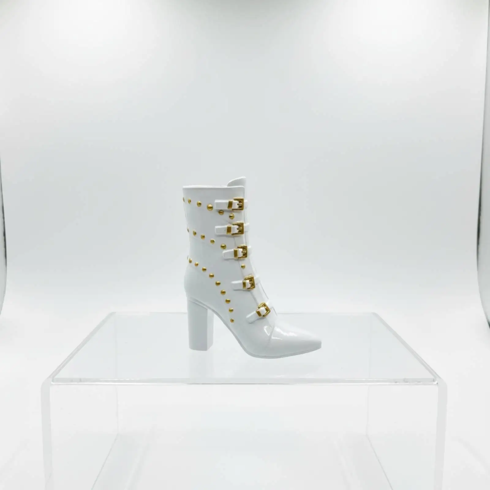 Vinyl Women Boots for 12 Inch Action Figure Dolls with Side Zippers and Buckle Straps for BJD Doll Collection Display