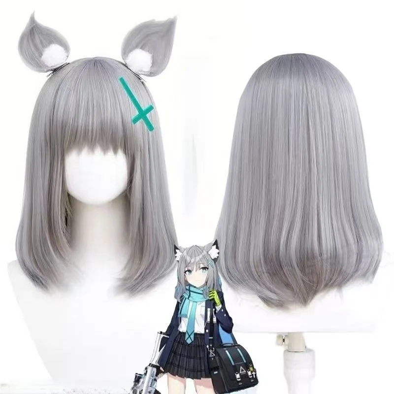Blue Archive Sunaookami Shiroko Cosplay Wig Heat Resistant Matte Synthetic Hair Grey Medium Wig With Wig Cap For Halloween Party