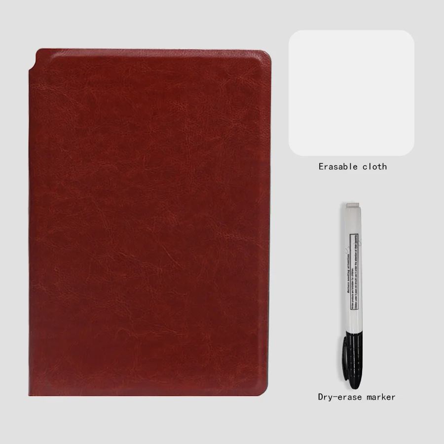 Tragbares, wiederverwendbares Whiteboard-Notizbuch-Set im A5-Format mit Stift und Radiertuch, Leder-Notizblock, Wochenplaner für den stilvollen Bürogebrauch – Detail 10