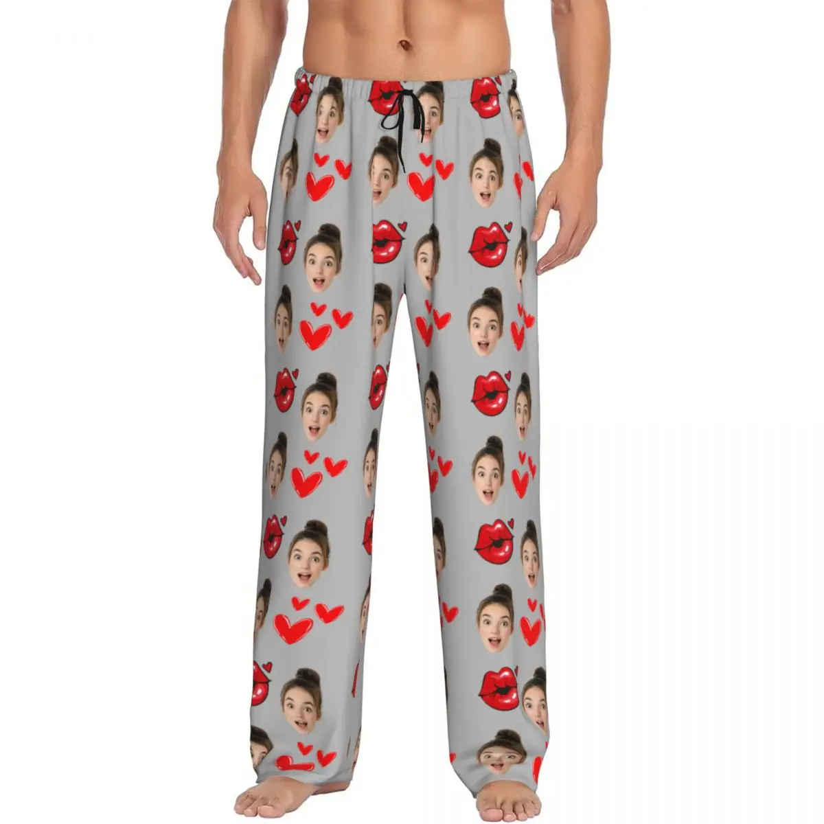 

Custom Personalized Head Face Photo Pajama Pants Men Best Gift For Him Lounge Sleep Stretch Sleepwear Bottoms with Pockets