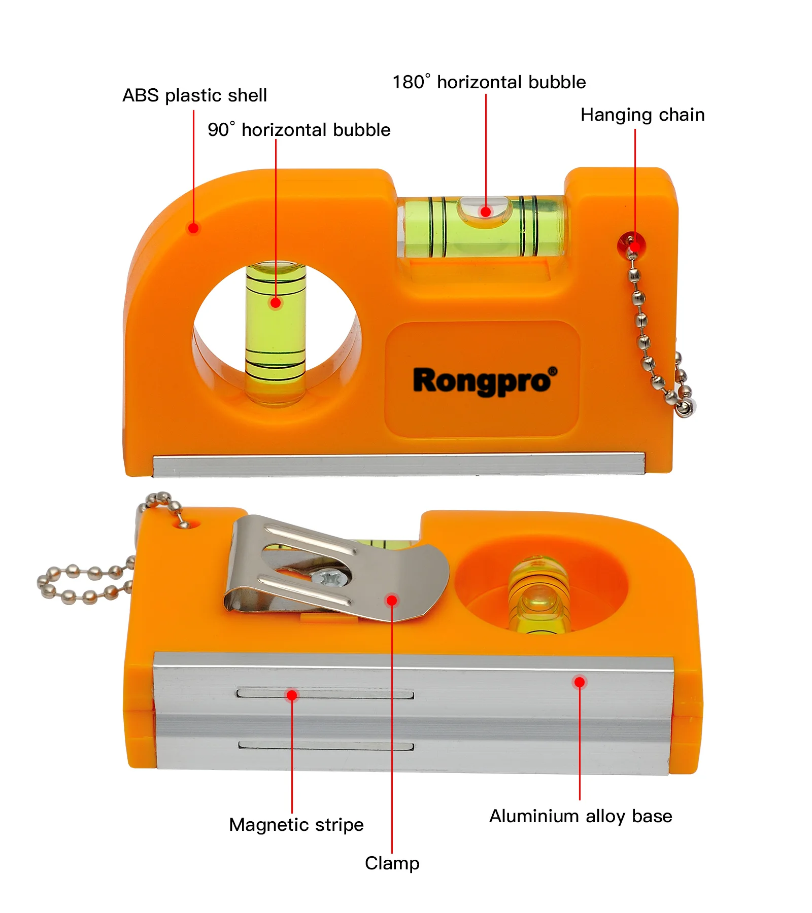 Rongpro Pocket Spirit Level Bubble 2 Bubble Spirit Leveler With Magnet Base Horizontal Ruler Portable Magnetic ABS Shell