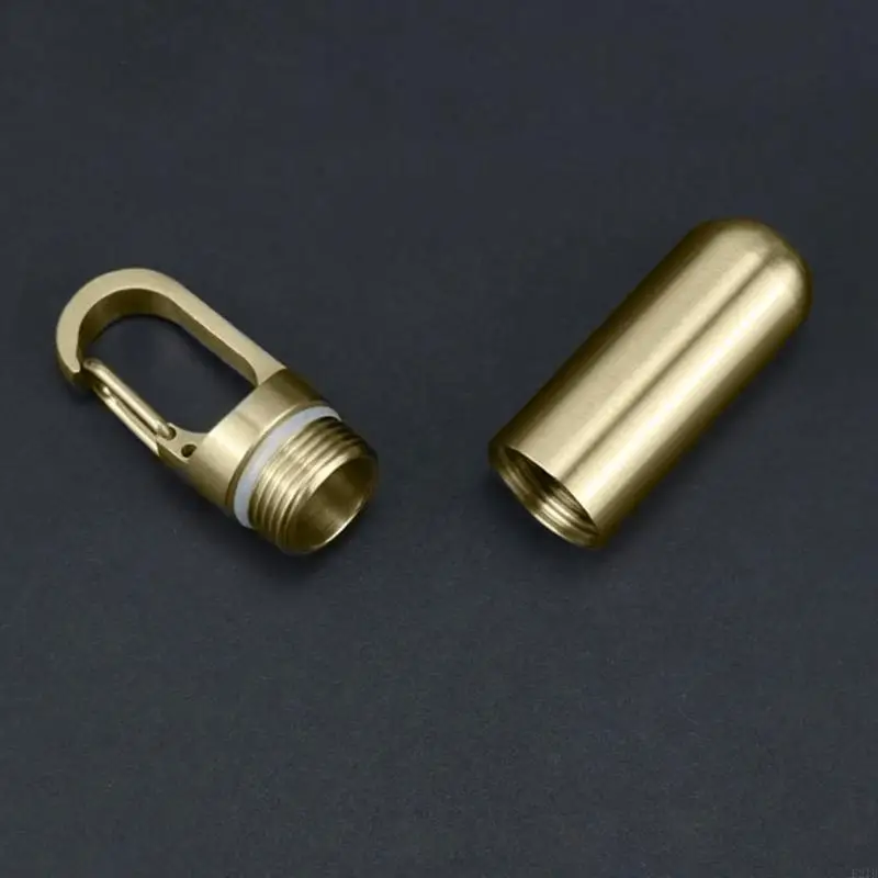 Portable Brass Keychain Pills Container Waterproof Storage Bottle for Travel 