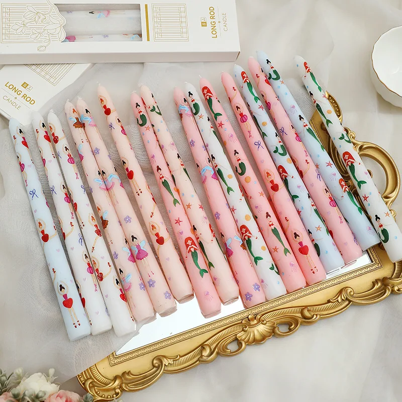 

25cm Long Printed Candle Romantic Holiday Party Candles Valentine's Day Decoration Smokeless Candle