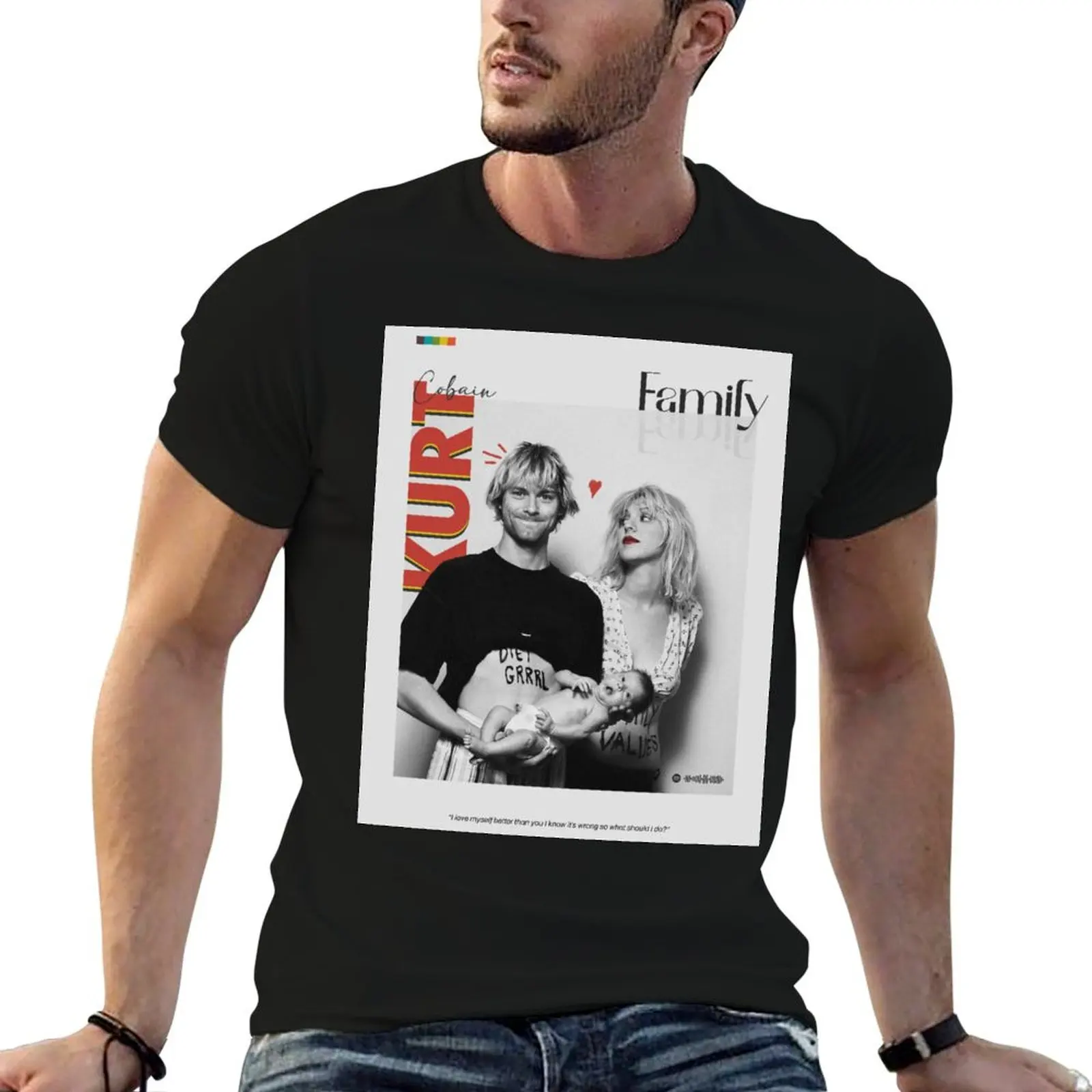 Kurt Cobain family poster, minimalist modern vintage, wall art T-Shirt customs cotton graphic tees t shirts for men