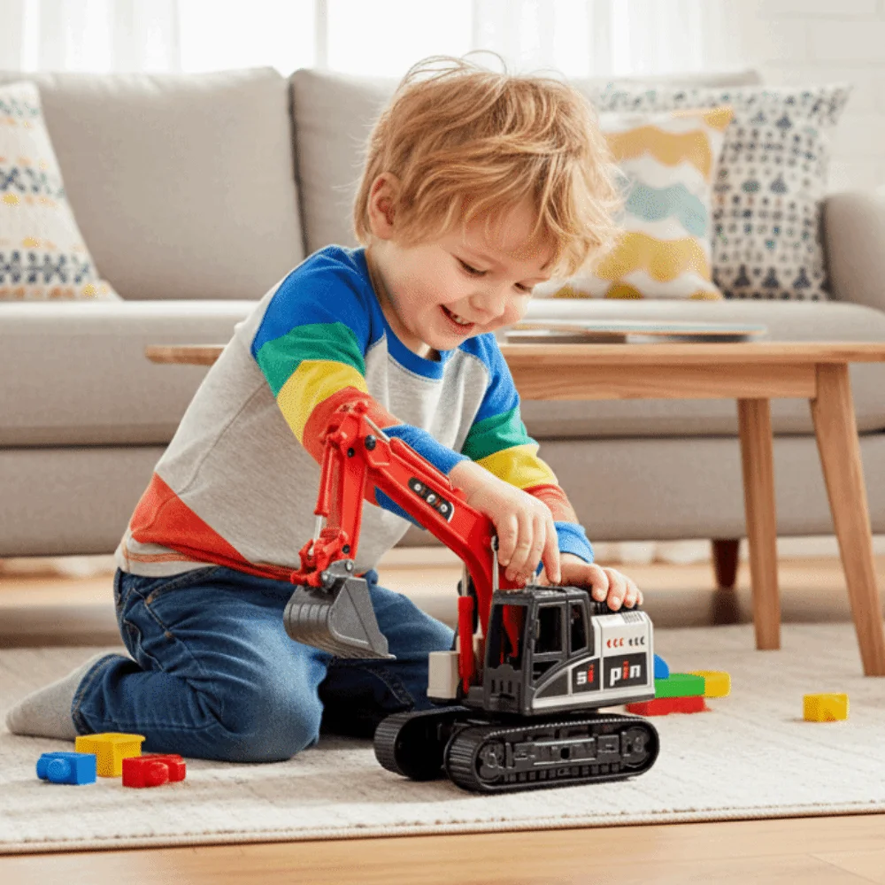 

Инерционная модель строительной техники: экскаватор, вилочный погрузчик, гибкие шарниры, поворотный механизм, настольный декор