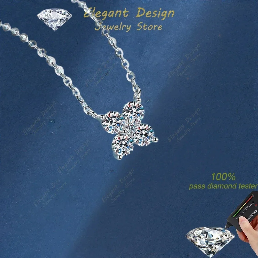Valentine's Day Platinum Pt950 Girl Necklaces Four Petals 1.26CT Moissanite Pendant Women Wedding Birthday Gift Anniversary