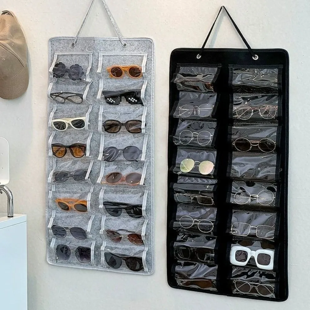 16 Slots Eyeglasses Stand Holder Space Saving Dustproof Sunglasses Storage Bags Hanging Design Transparent Visible