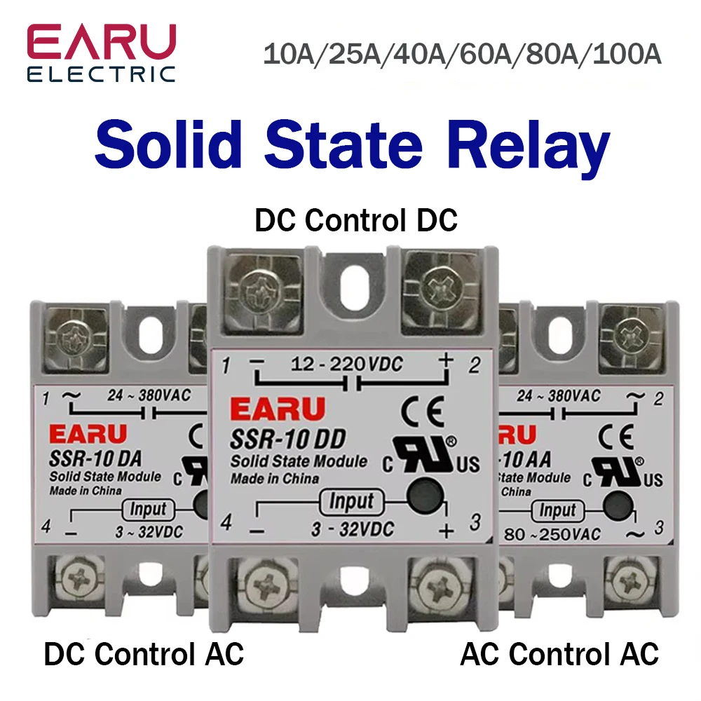 SSR-25DA SSR-40DA SSR-40AA SSR-40DD SSR 10A 25A 40A 60A 80A 100A DD DA AA Solid State Relay Module for PID Temperature Control