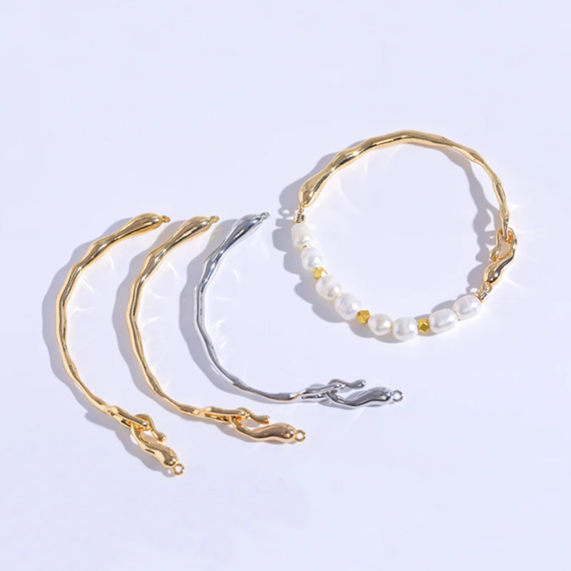 1Set Brass 18K Gold Plated Half Cuff Bracelet Connector Findings Open Cuff Hook Clasp for Diy Bangle Jewelry Making Accessories