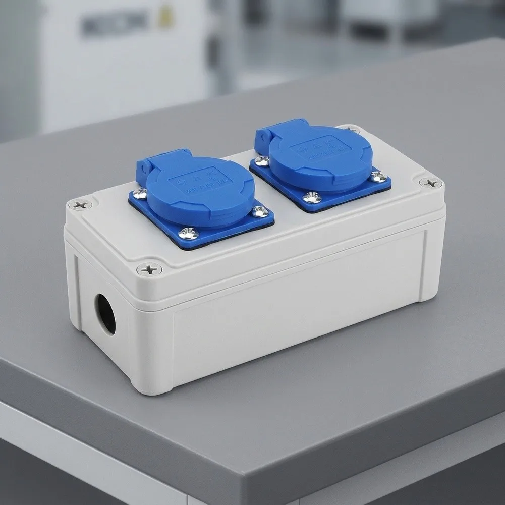 Waterproof Wall Power Distributor 16A 2 Gang EU For Schuko Socket Box IP54 Outdoor Industrial Construction Electrical Outlet ABS