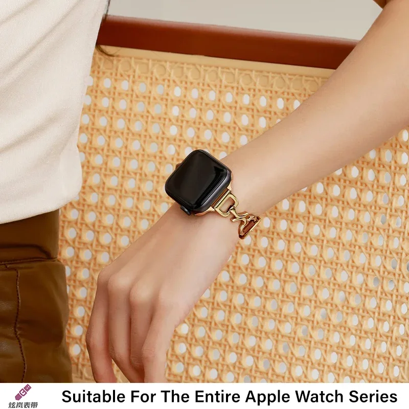 Correas de metal tipo espina compatibles con pulseras Apple Watch Iwatch56 correas de reloj inteligente diseño de hebilla de aguja de cuero