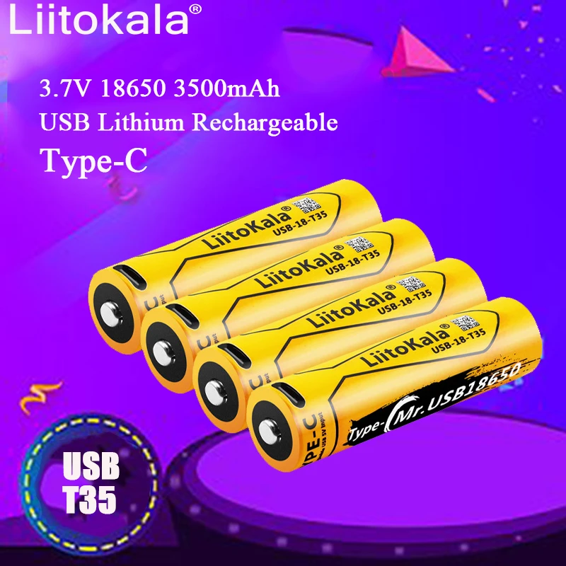 4pcs LiitoKala USB-18-T35 3.7V Original NCR18650B 3.7v 3400mah Li-ion Rechargeable Battery With LED Indicator Light DC-Charging