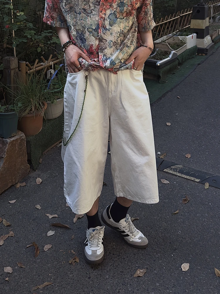 

BZYJ American Retro Cleanfit Straight Leg Seven-Foot Pants Men's New 2025 Wide Leg Jeans orts White Casual Cotton orts