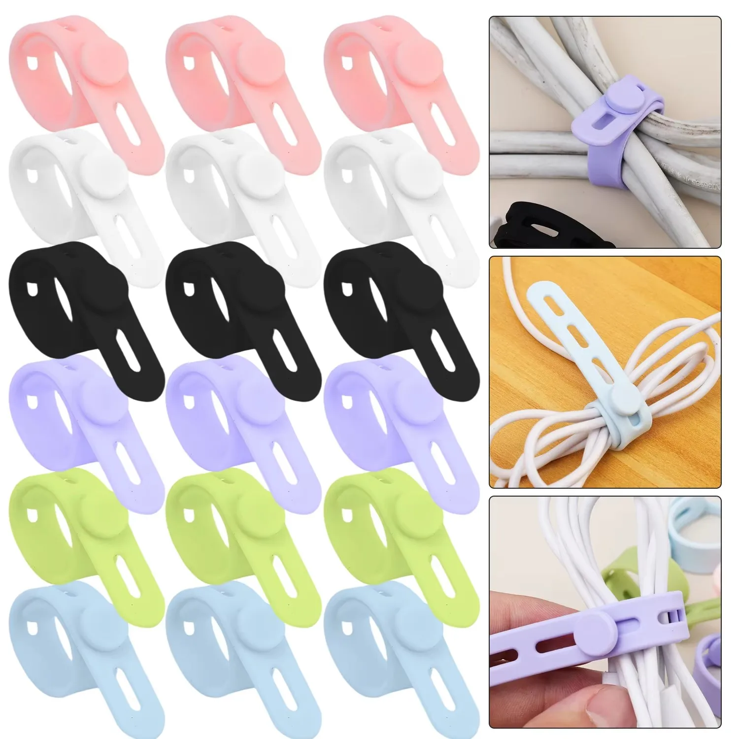 Desk Cable Organizer Reusable Silicone Cable Ties Winder Wire Management Clips for Earphone USB Cables Mouse Line Straps