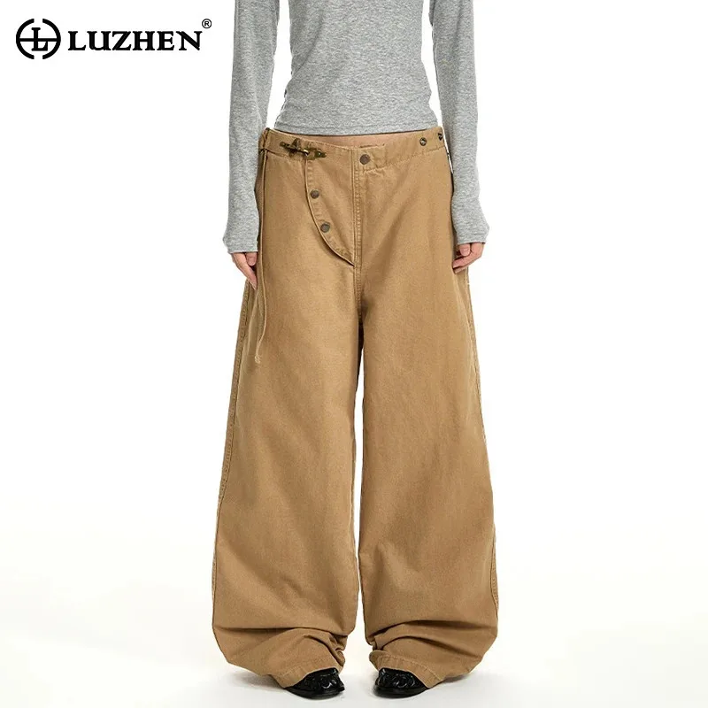 

LUZHEN 2026 New Original Niche Slant Placket Design Loose Wide Leg Casual Pants Fashion Men's Handsome Straight Trousers JY6127