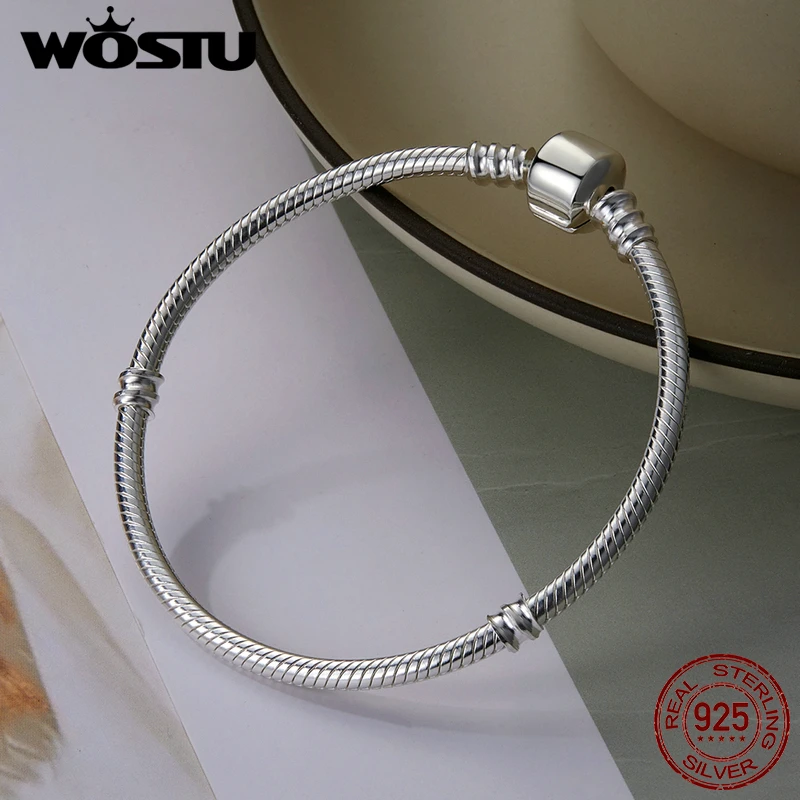 Imagem -03 - Sterling Pulseira Corrente de Prata para Mulheres Pulseira Original Encaixa Autênticos Encantos Contas Fazer Jóias da Moda Wostu-925