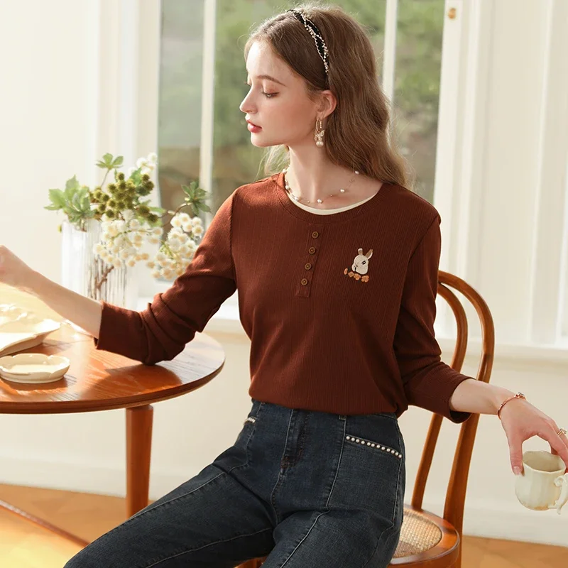 I BELIEVE YOU Long Sleeve T-shirts for Women 2023 Rabbit Embroidery Winter New Elastic Base Slim Shirt Inside Tops 2234015271