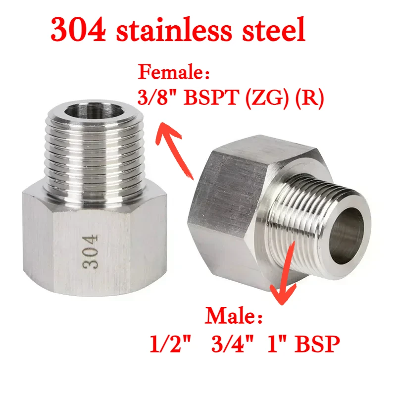 

3/8" BSPT Female To M10 12 1/8" 1/4" 3/8"BSP NPT Male Hex Reducer Bushing 304 Stainless Adapter High Pressure for Pressure Gauge