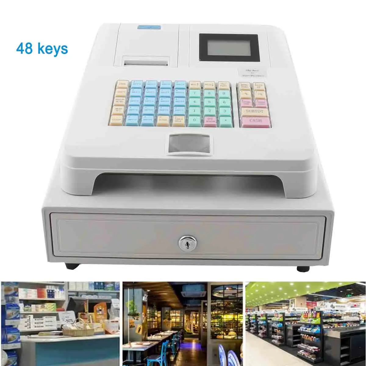 Electronic POS System Cash Register, 48 Keys 8 Digital LED Display with Cash Drawer for Retail Restaurant Shop Supermarket