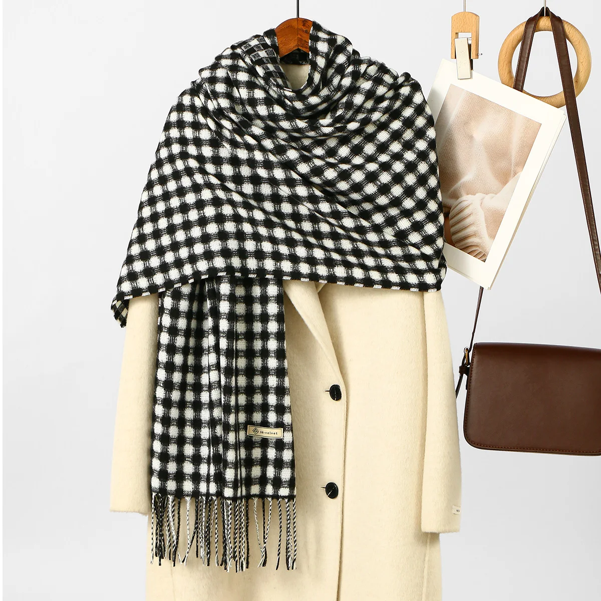 Neuer Leoparden-Kaschmirschal für Damen, Winter, hält warm, modischer kariertes, langer Schal, Damen-Wickel, dicker Pashmina, für den Außenbereich – Detail 37