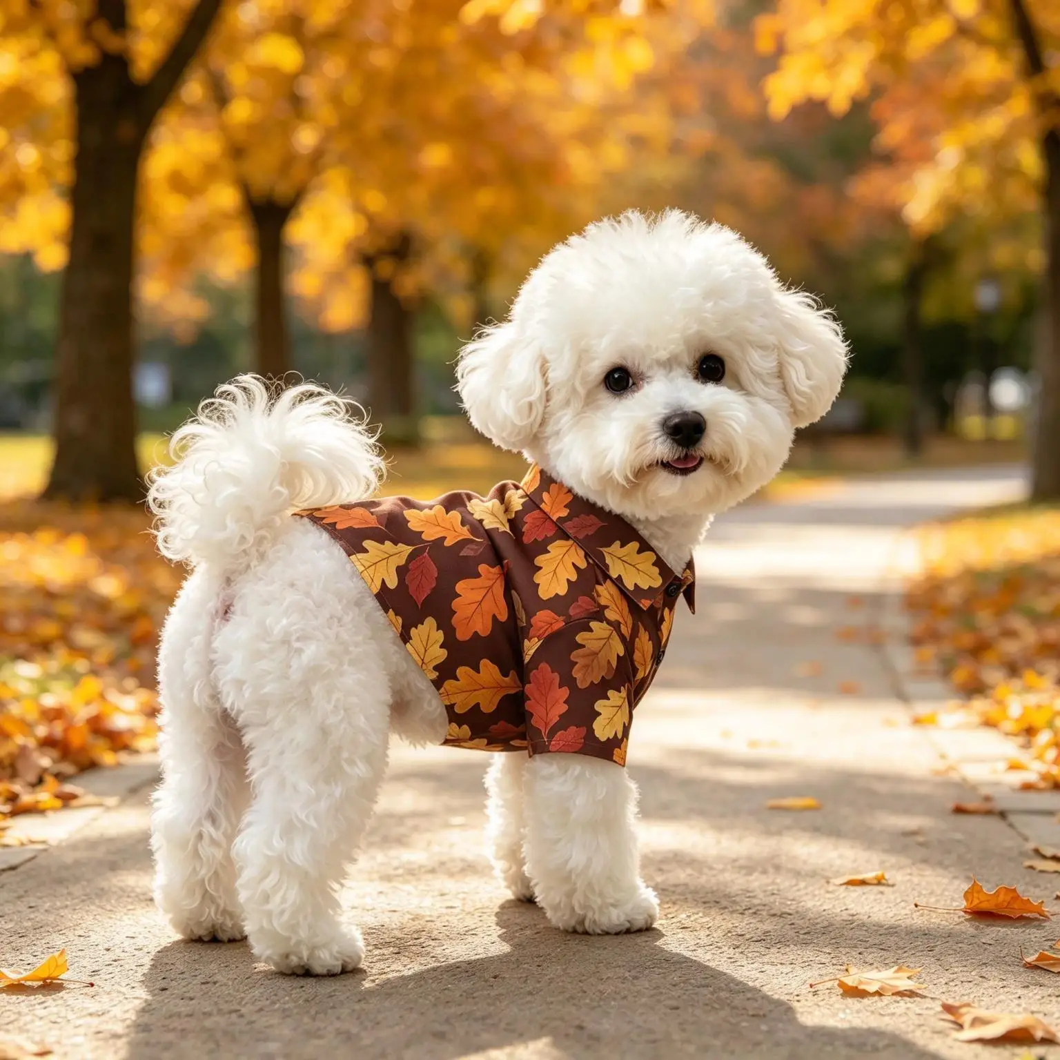 Pet Dog Shirt Brown Colorful Oak Leaf Print Lightweight Button Up for Small Medium Dogs Nature Lovers Theme Daily Wear