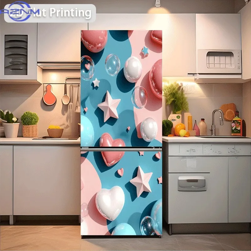 1pc 2D Printed Fridge Sticker, Heart and Star Wall Decal, Self-Adhesive Wallpaper for Cabinets and Wardrobes, Modern Kitchen D