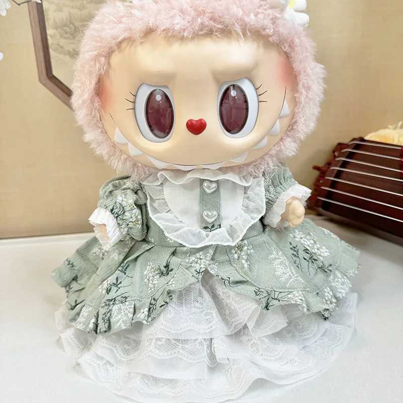 Ropa para muñecas adecuada para vestido de palacio Floral verde Mokoko de 38cm, conjunto de accesorios con pinza para el pelo, juguete de diseño creativo, ropa Labubu