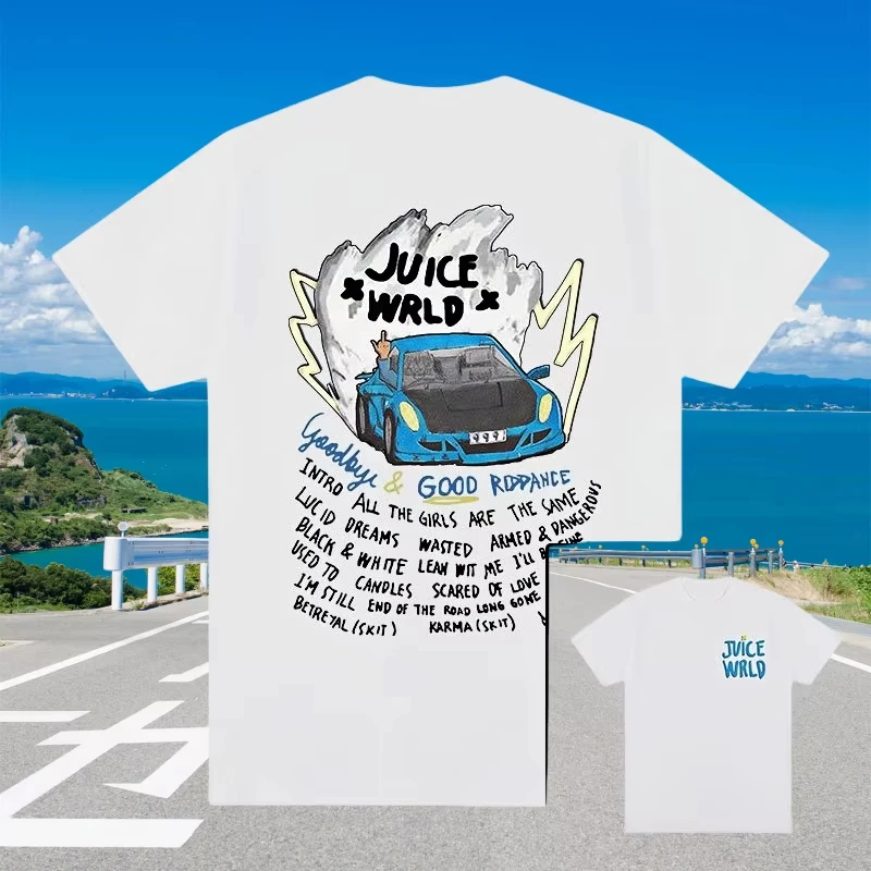 

Juice WRLD хлопковая футболка с короткими рукавами и принтом в стиле хип-хоп, спортивный автомобиль с надписью в стиле хип-хоп, рэп, летняя футболка с принтом из 100% чистого хлопка