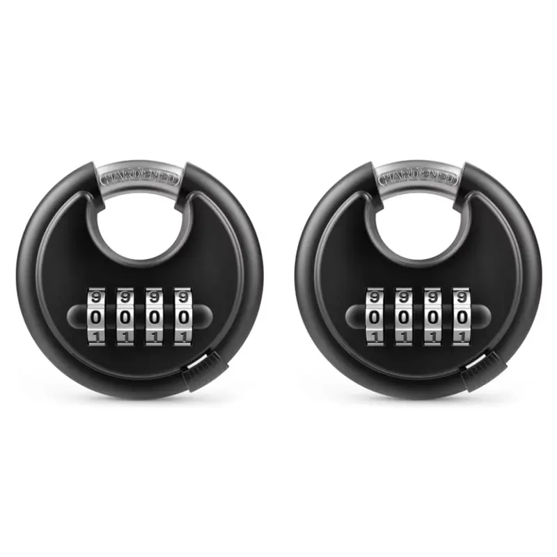 AT21-2X 4 Digit Combination Disc Padlock With Hardened Steel Shackle Combo Lock For Sheds, Storage Unit, School Gym Locker