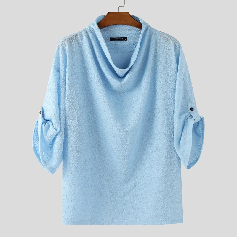 

INCERUN Men T Shirts Lace See Through Half Sleeve Loose Sexy Tee Tops Men Streetwear Fashion Casual Party Men Clothing Camisetas