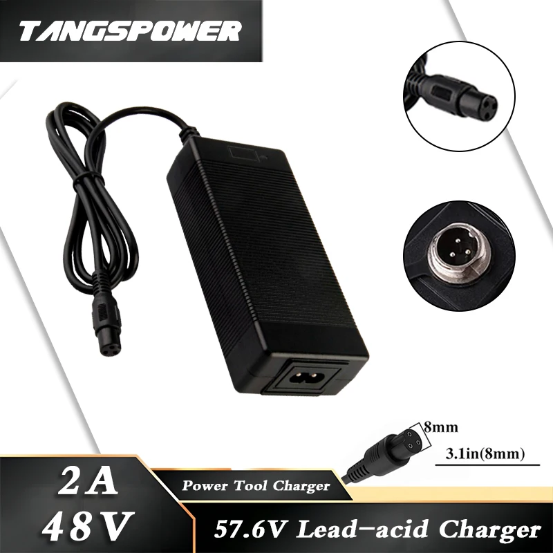 48V 2A Lead Acid Battery Charger 57.6V 2A Charger Lead-acid Battery Pack Charger Fast Charging 3-pin GX12 Connector