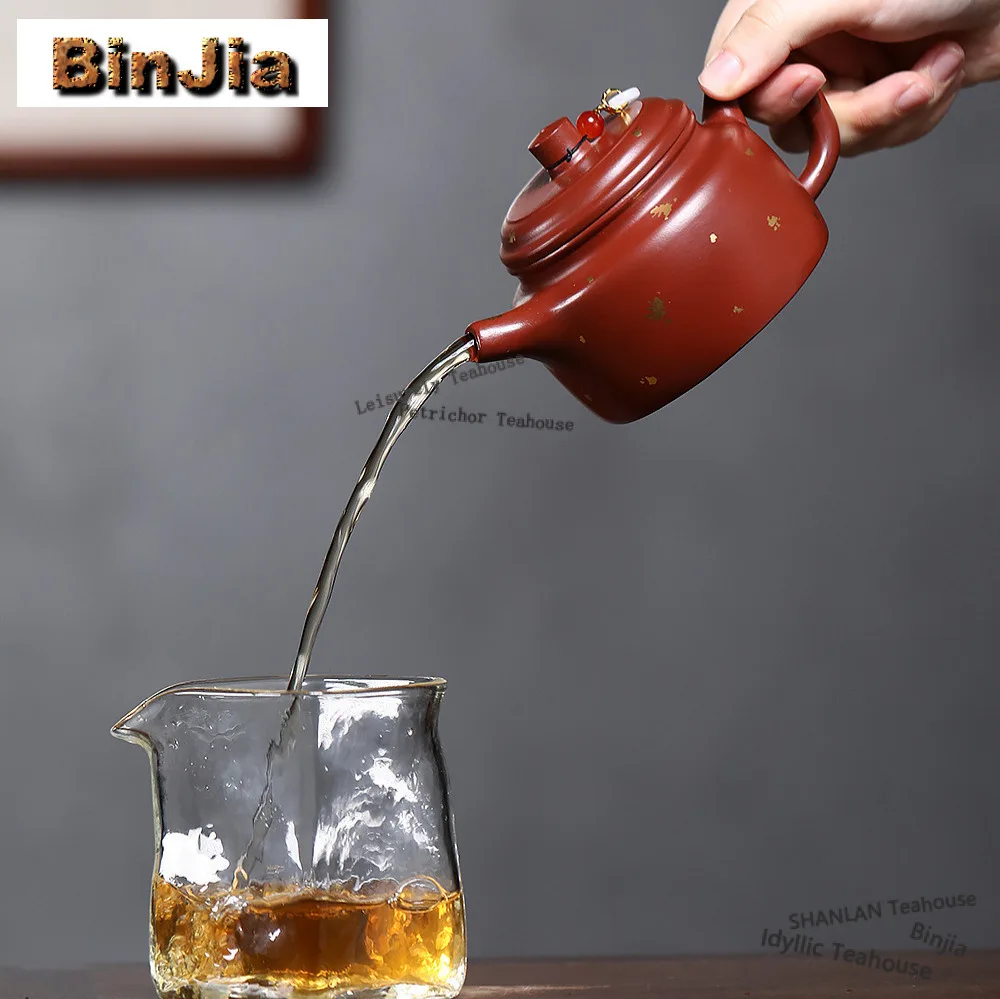 230ml Vintage Yixing Purple Clay Teapots Handmade Gold Drawing Pot Raw Ore Dahongpao Mud Kettle With Filter Zisha Tea Set Gift