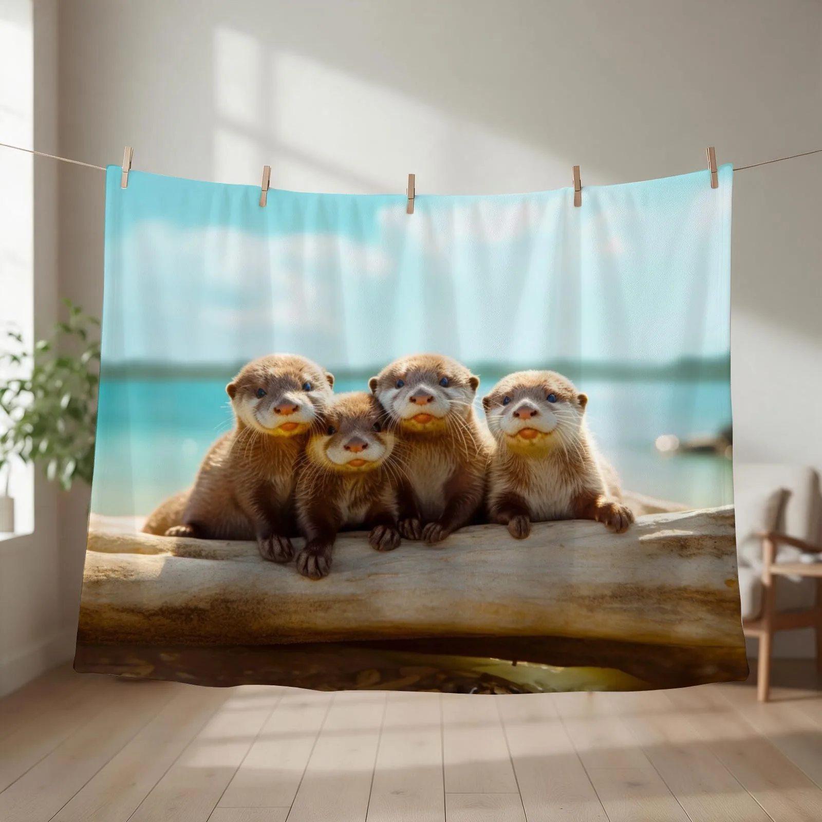 Cute Sea Otters Throw Blanket couch cozy soft plush fuzzy picnic outdoor blanket