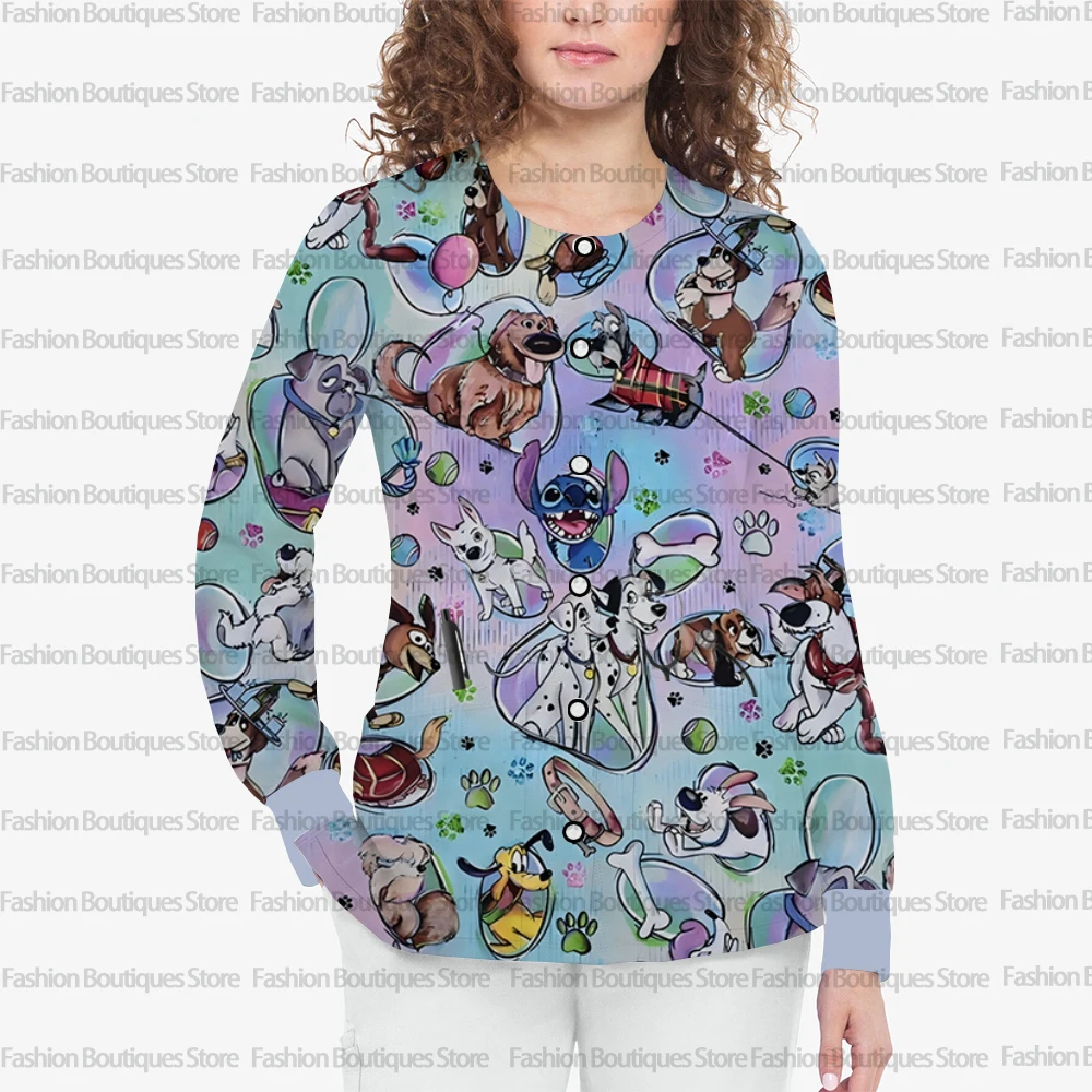 Giacca da donna serie Disney con tasca a maniche lunghe girocollo autunno e inverno giacca smerigliata stampa negozio di animali dentali insegante g e aut