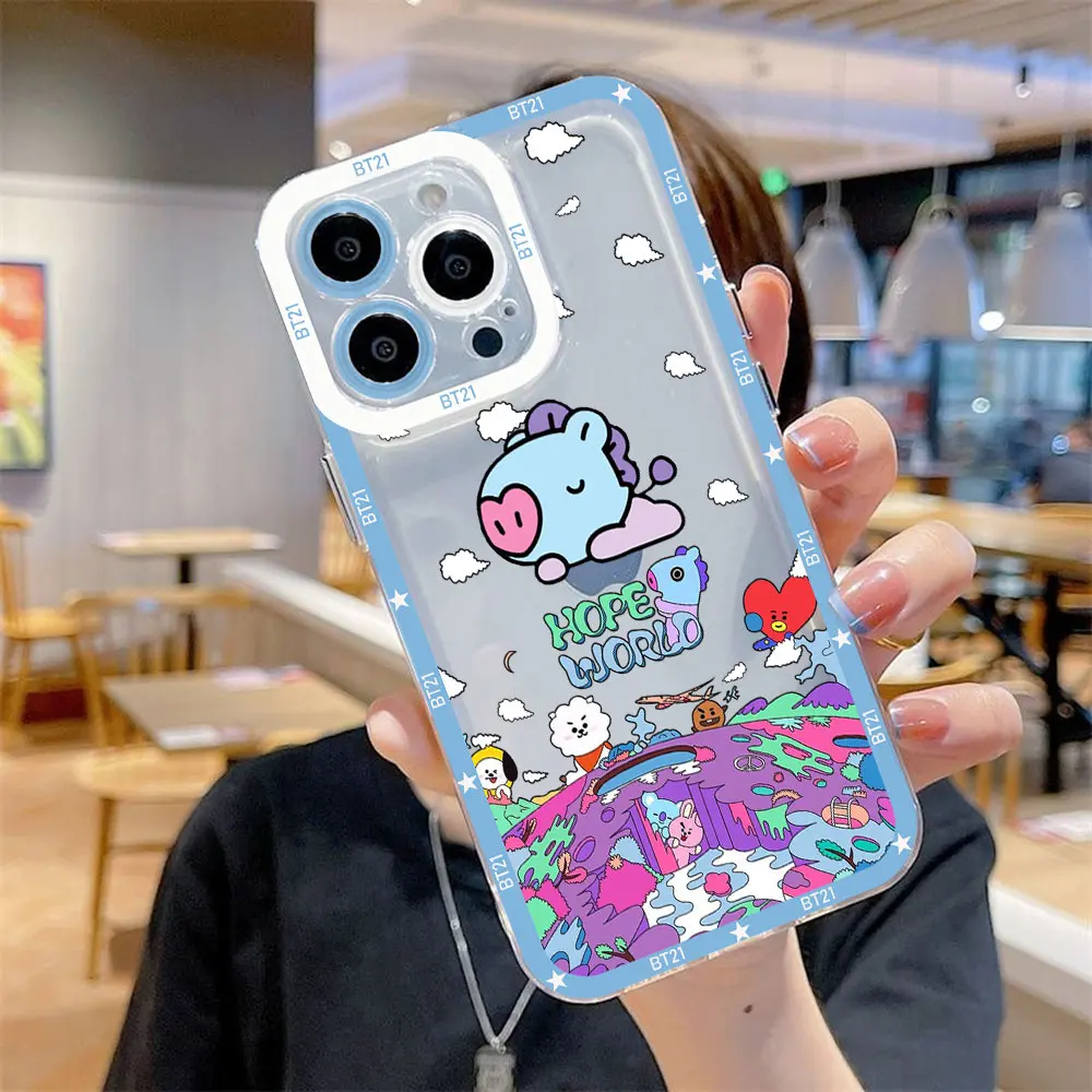 Cartoon Phone Case For iPhone 15 14 13 12 11 Mini Pro Max X XR XSMax 6S 6 7 8 Plus SE20 Transparent B-BT21 Cover